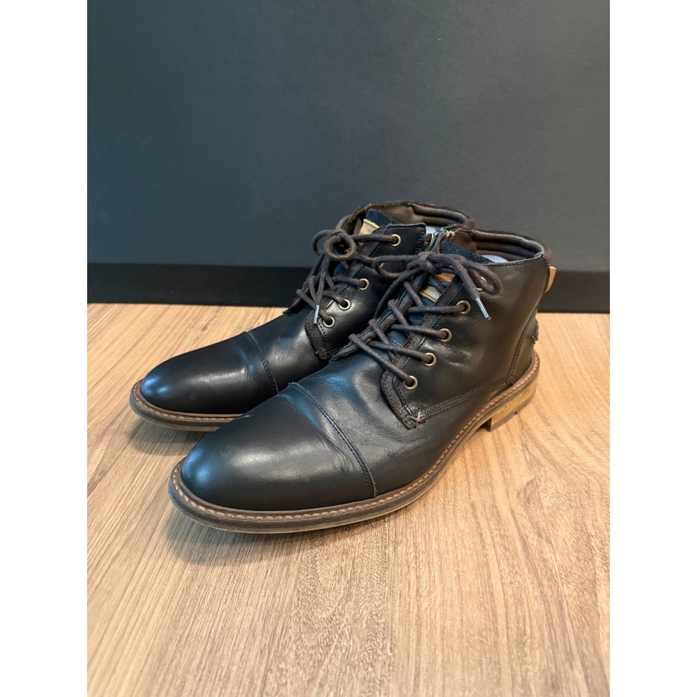 Bullboxer Holten Mens Black Leather Cap Toe Side Zip Lace Up Boots Size 12 EU 45